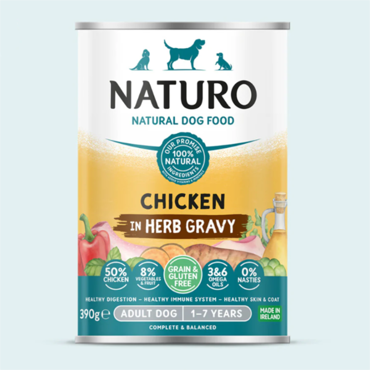 Naturo ΥΓΡΗ ΤΡΟΦΗ ΣΚΥΛΟΥ Grain Free με Κοτόπουλο, Λαχανικά και Φρούτα 390gr